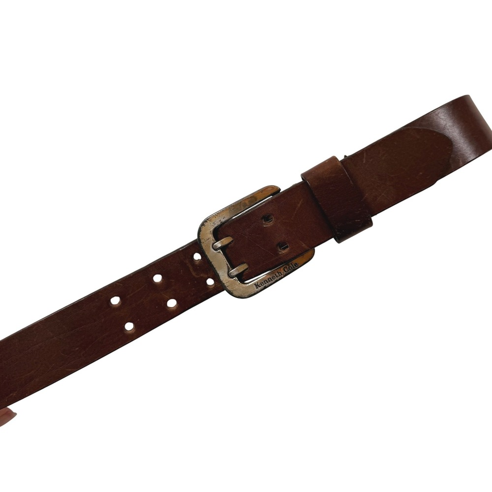Kenneth Cole Mens‎ Brown Full Grain Leather Double Prong Belt K9091 Size S
